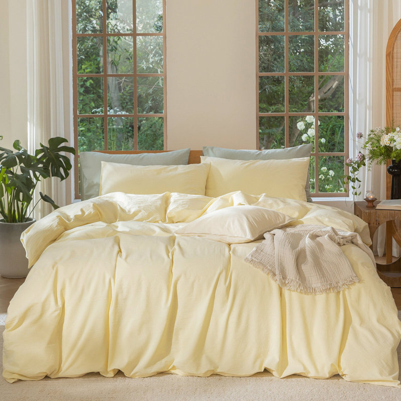 MooMee Lightweight Duvet Cover Set with Zipper Closure 8 Ties 100% Washed Cotton Linen Like Textured Soft Breathable All-Season