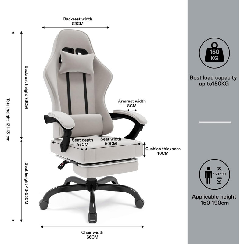 Ergonomic Game Chair with Massage Waist Pillow, Grey