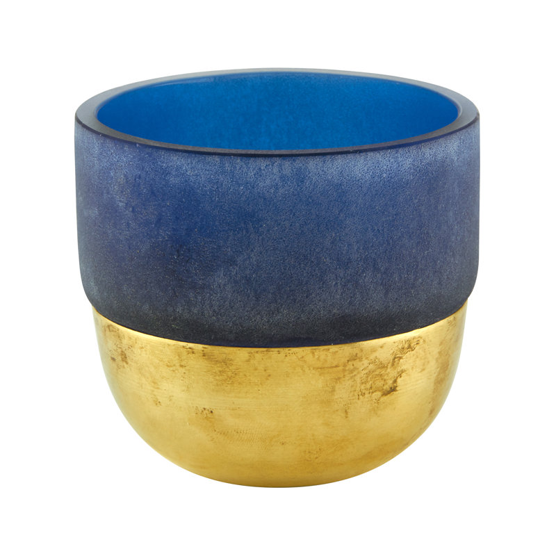 Glass Tabletop Votive Holder, Blue, 5.5" H x 4.25" W x 4.25" D