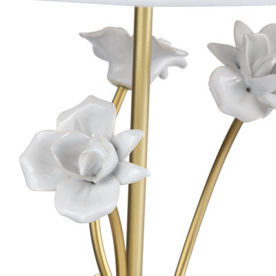 Gold Metal Table Lamp With White Marble Base With Shade