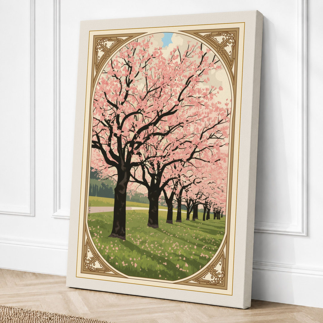 Cherry Blossom Path Vintage - Wrapped Canvas