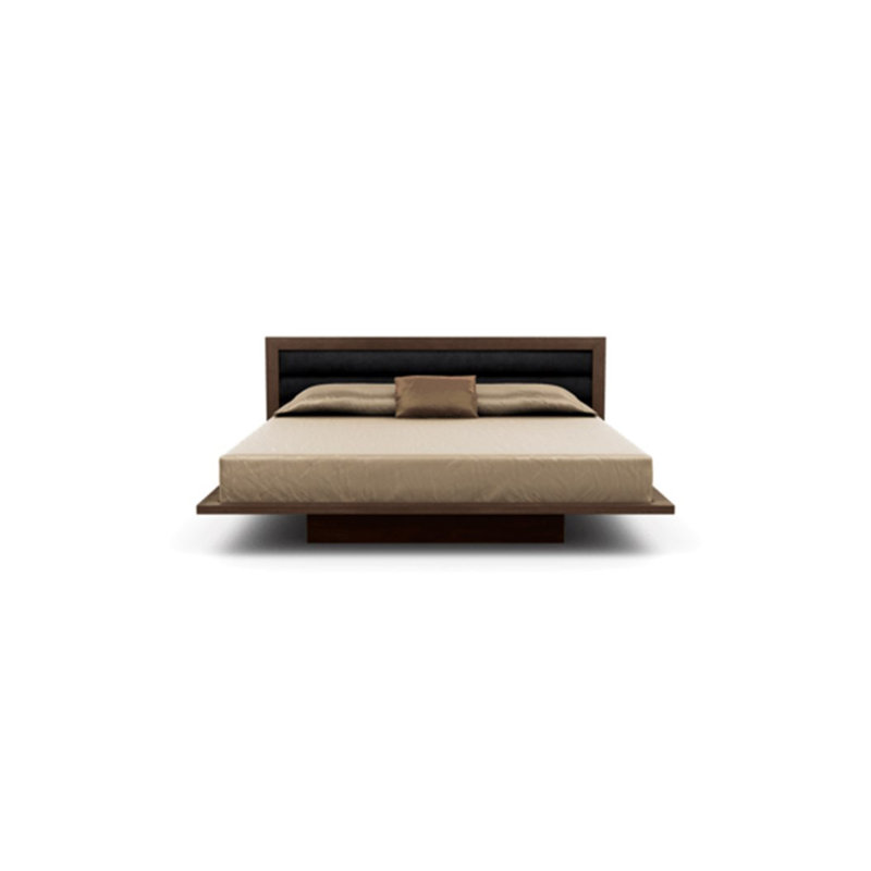 Lit plateforme rembourré en bois massif Moduluxe, Grand, Onyx, Cerise fumée