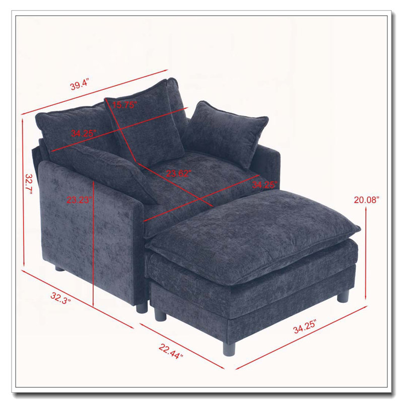 Fauteuil en chenille avec repose-pieds, Noir