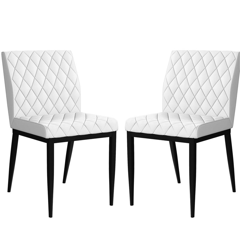 Ensemble de 2 chaises de salle à manger en similicuir et en métal noir et ivoire