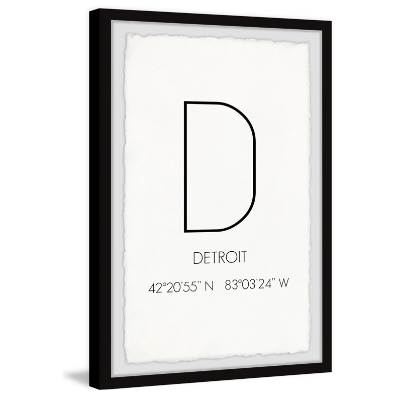 Detroit, MI, coordonnées - Reproduction d'art textuel sur papier encadré, H 45 po x l 30 po x P 1,5 po