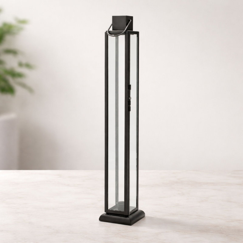 Modern Iron and Glass Taper Candle Lantern, 21.5"H