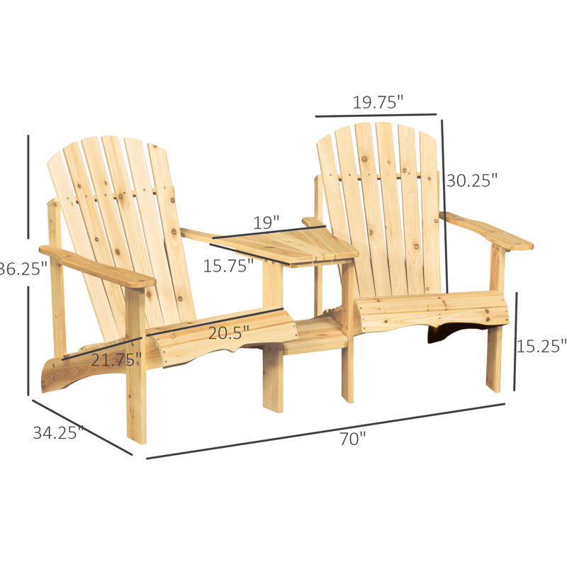 Wooden Chair For Two, Outdoor Fire Pit Chairs With Table & Umbrella Hole, Patio Deck Lawn Pool Backyard, Ergonomic Stylish Look Classic Captivating