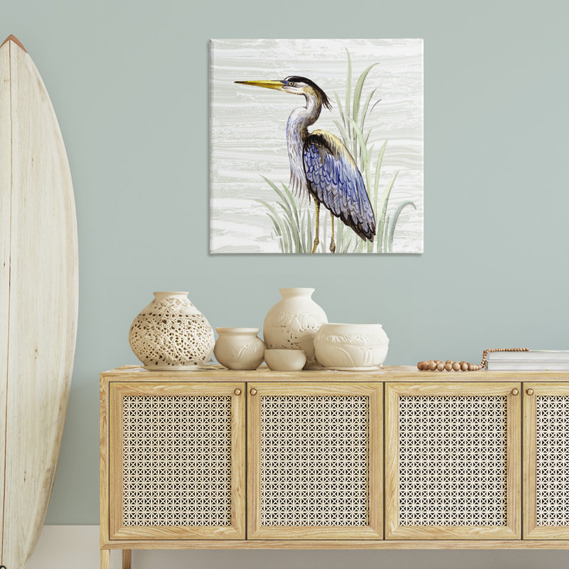 «Beach Bird Simple Heron», art mural sur toile par Elena, H 36 po x l 36 po