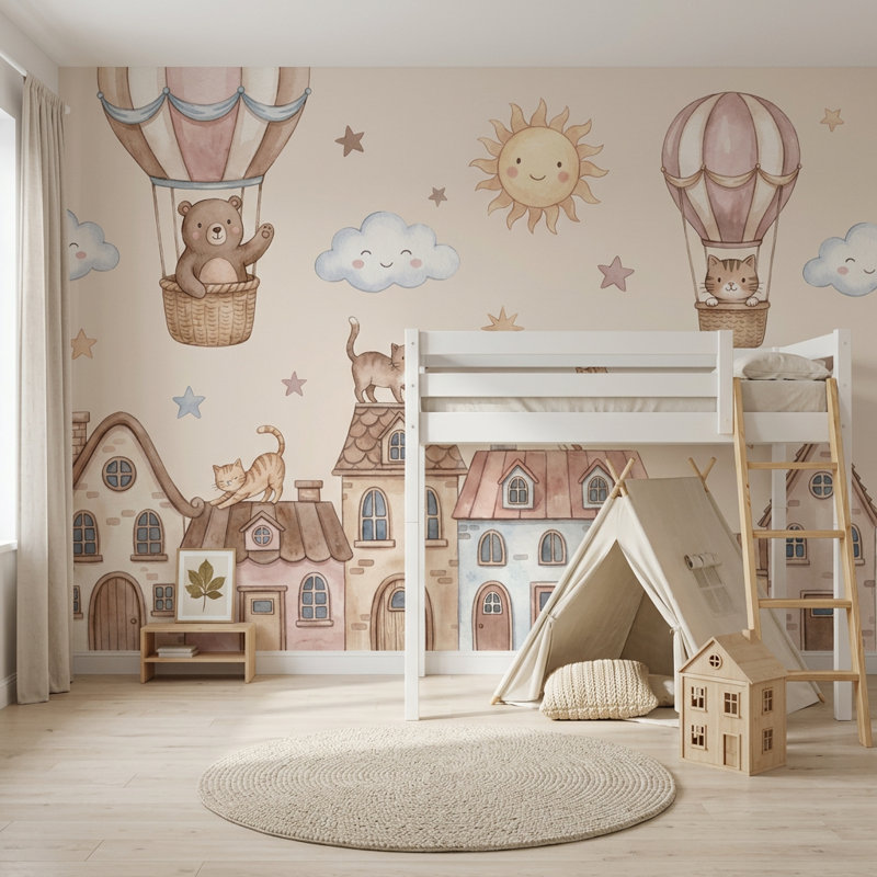 Papier peint montgolfière amovible pour chambre d'enfant, 120 po x 96 po, Non tissé