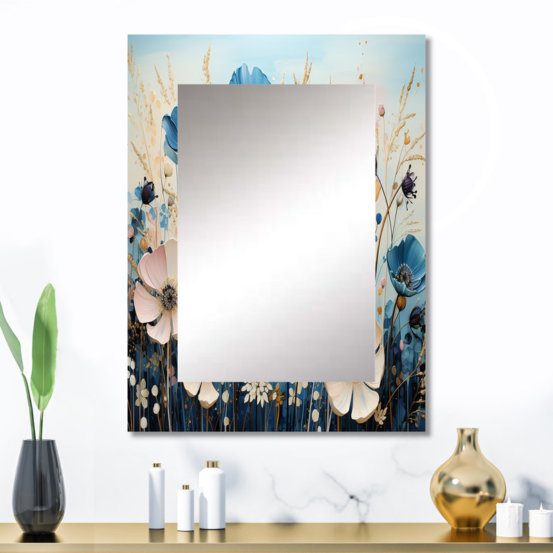 Meadow Whimsical Meadowscape Pointillism - Meadow Mirror, Traditional Unique Wall Mirror, Printed Metal Art, 32" x 24"