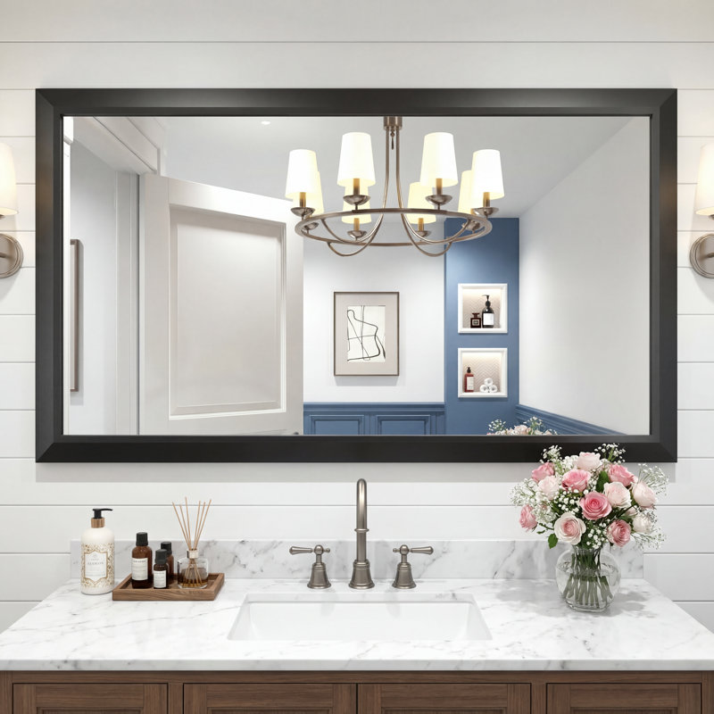 Miroir de salle de bain en verre trempé épais de haute qualité, 55 po x 30 po, Noir
