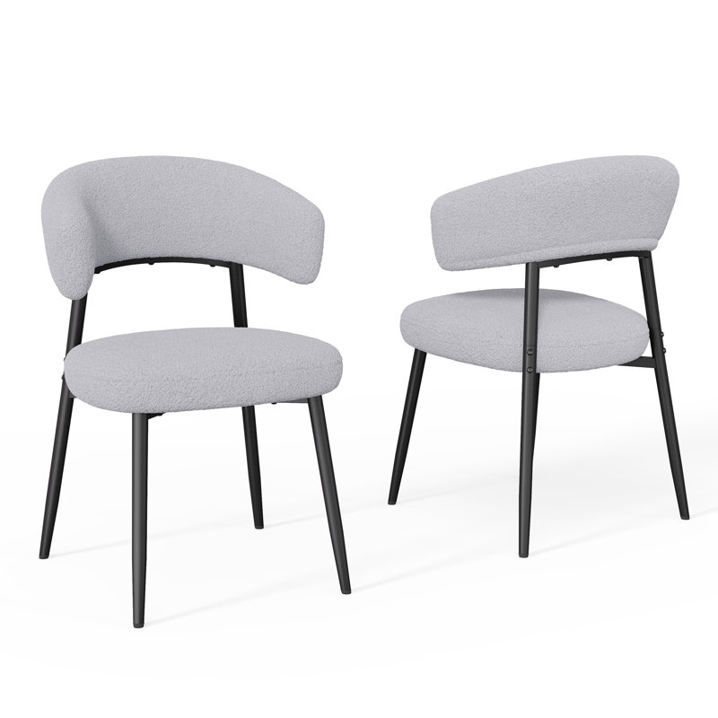 Chaises de salle à manger rembourrées Modern Teddy Boucle avec dossier incurvé, siège rembourré épais et pieds en métal, Gris