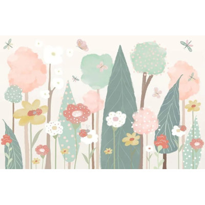 Pastel Garden Wallpaper – Soft Floral Tree Nursery Wall Design