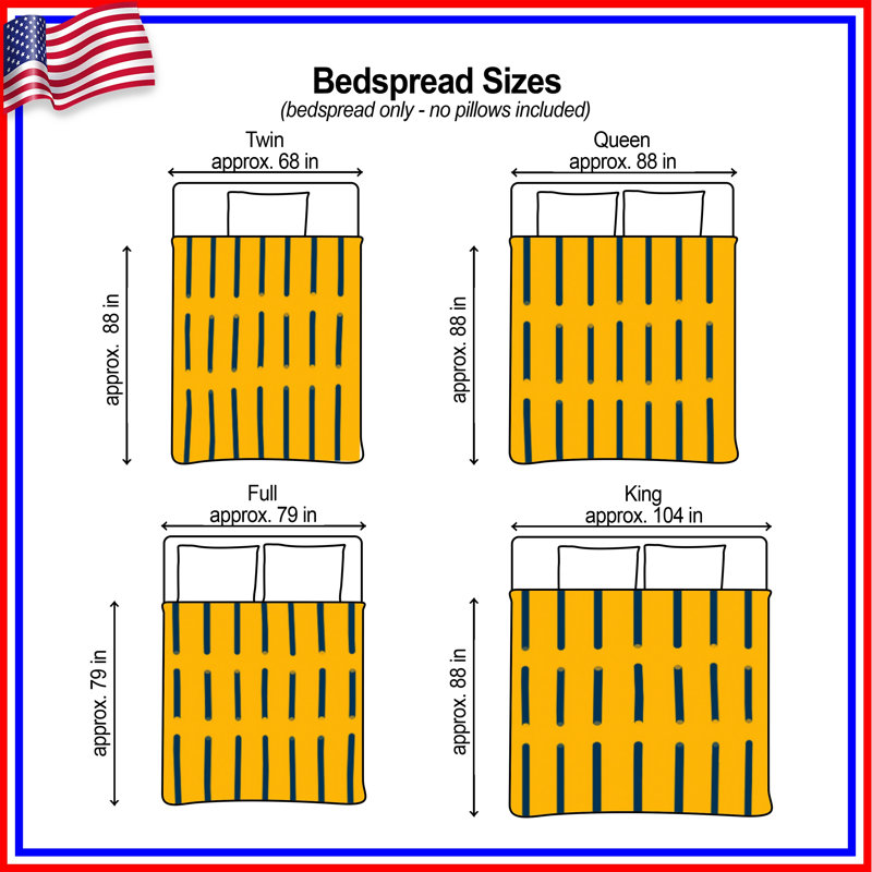 Yellow Blue Vertical Lines Quilted Bedspread All Sizes, Twin