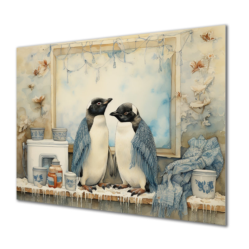 Pingouin pressant la lessive II - Art mural en métal blanchisserie MT135143, H 12 po x l 20 po x P 1 po