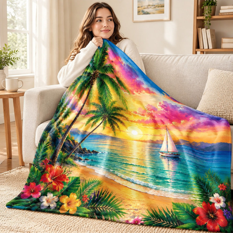 1pièce couverture molletonnée Sunset Beach, Jeté (l 40 po x L 50 po)