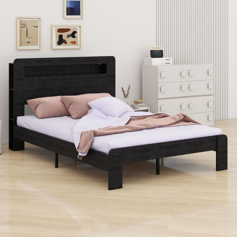Tête de lit à DEL, prises USB simples et compartiment spacieux sous le lit, Lit double