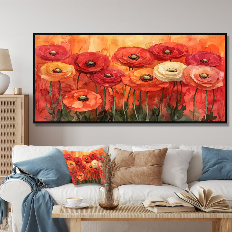 Jaccob - Floral Canvas Wall Decor, Noir, noir, noir, noir, H 28 po x l 60 po, Floater Framed