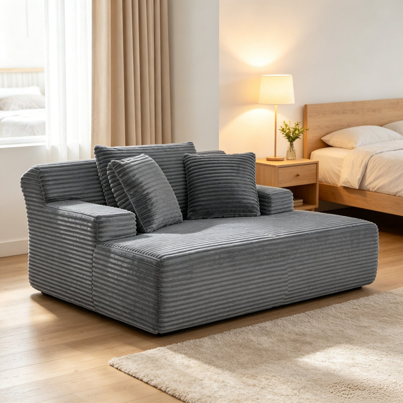 Chaise longue intérieure en velours côtelé de 168 cm, canapé-lit surdimensionné sans dossier avec oreiller, fauteuil de lecture avec accoudoirs, canapé nuage, aucun assemblage requis pour le salon