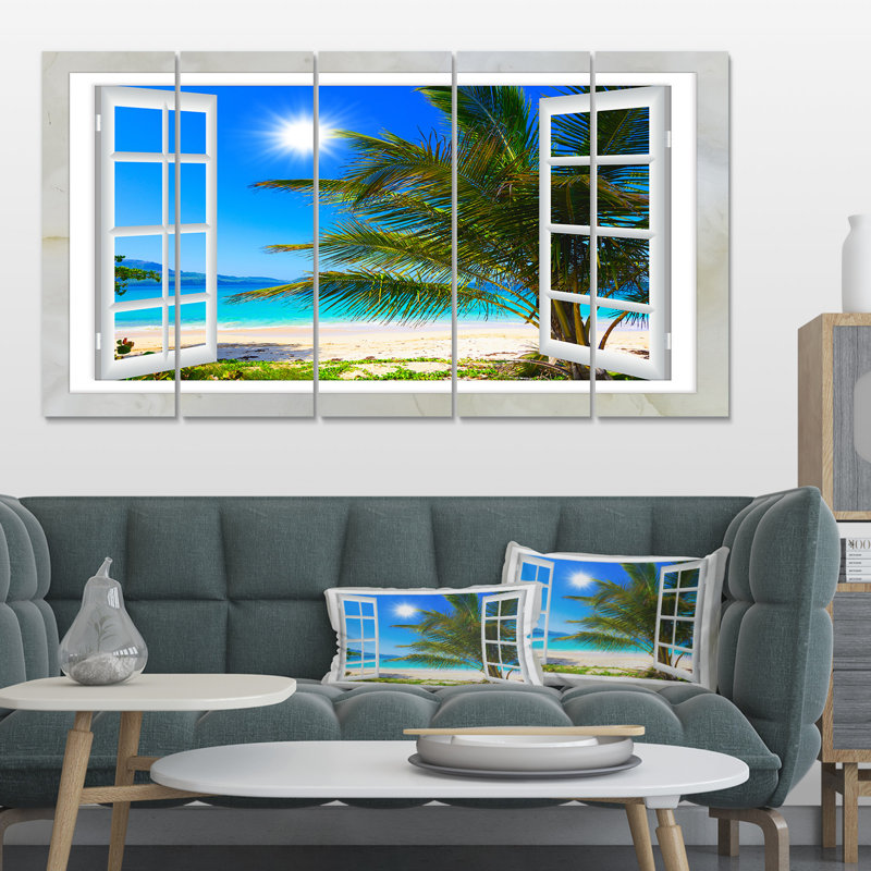 «Window Open to Beach with Palm», ensemble de 5 toiles tendues