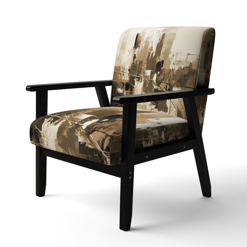 Paper Euphoria I - Upholstered Midcentury Modern Arm Chair, Brown, Black