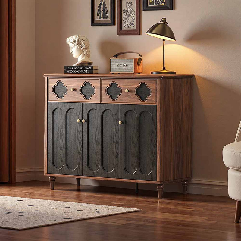 Armoire à chaussures exquise de style français, H 39,49 po x l 47,24 po x P 15,67 po, Brun / Noir