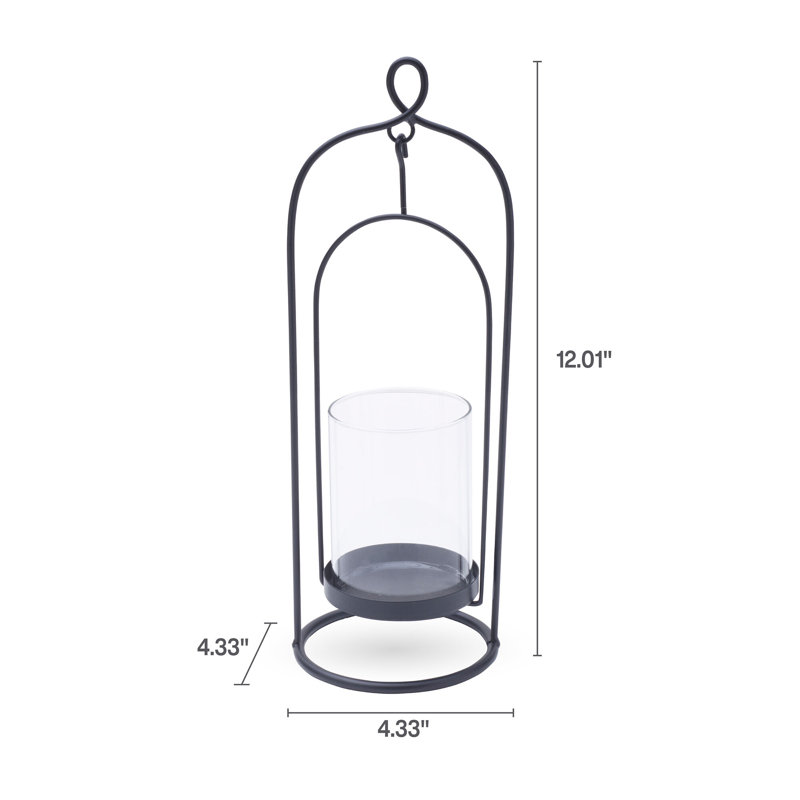 Black Metal and Clear Glass Hanging Candleholder