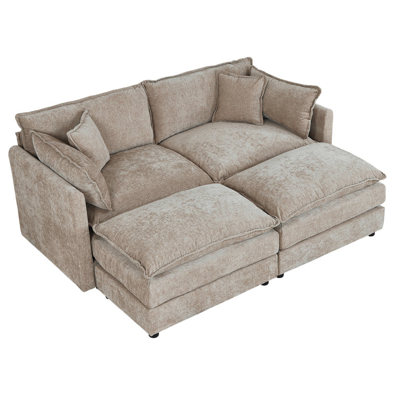 Modern Chenille Loveseat Sofa Couch With Ottoman, Coffee Chenille, 33.85" H x 77.16" W x 35.82" D