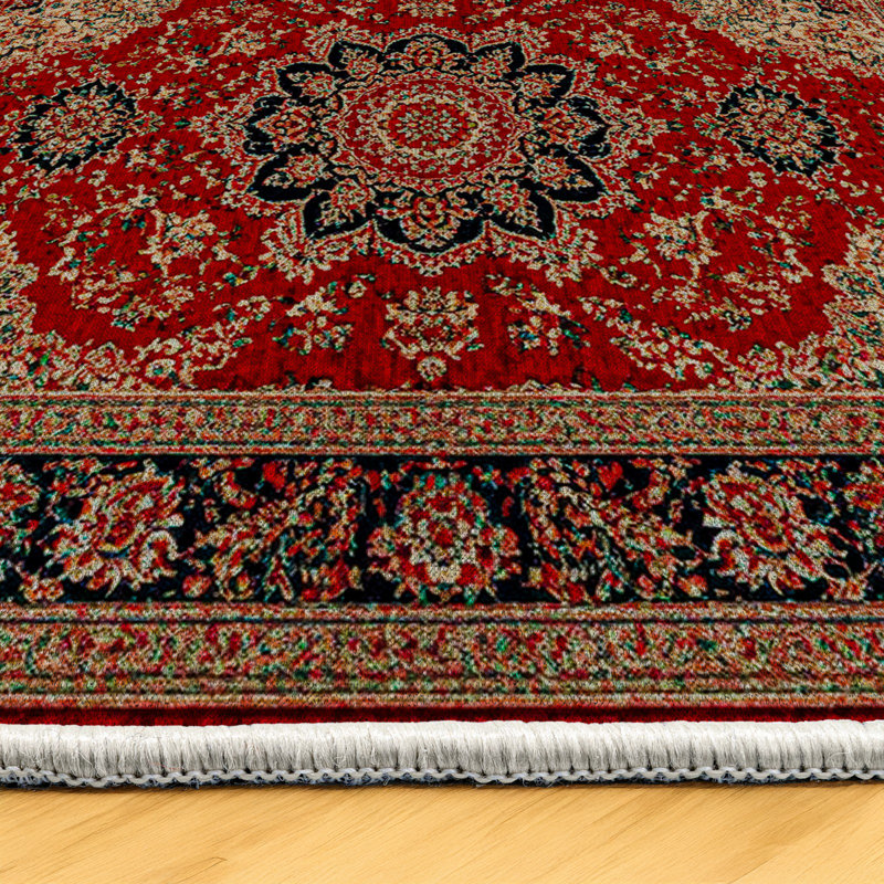Tapis rouge / brun en chenille de coton à imprimé oriental Guria, Rectangle 2 pi 8 po x 5 pi