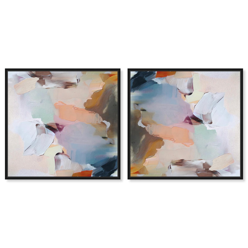 «Neutral Nirvana II», ensemble d'art abstrait sur toile par Art Remedy, H 41 po x l 41 po, Cadre noir