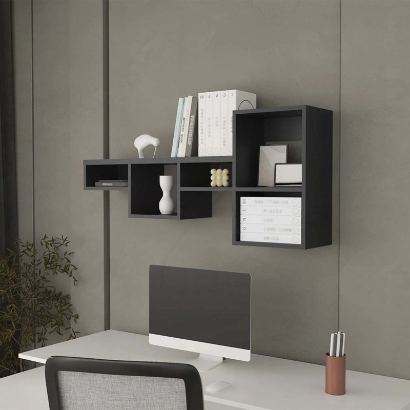 Black Wall-Mounted Shelf Unit with 5 Shelf