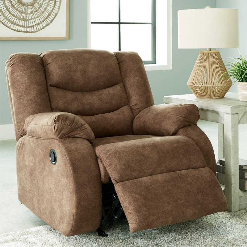 Partymate 39" Wide Manual Rocker Standard Recliner, Brown Faux Leather
