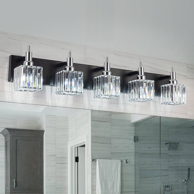 Éclairage pour meuble-lavabo à intensité variable Taevion, 5 lumières, Noir/chrome