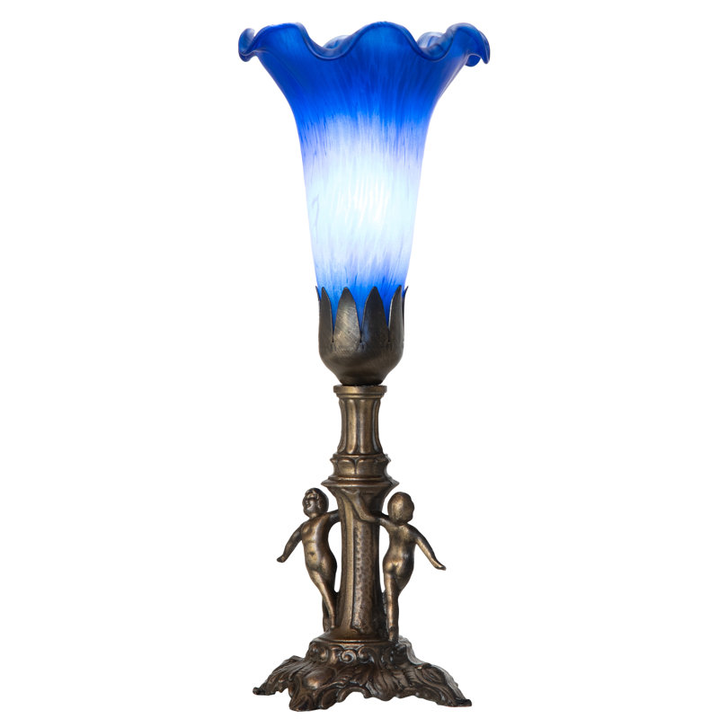 11" High Blue Tiffany Pond Lily Maidens Mini Lamp, Blue