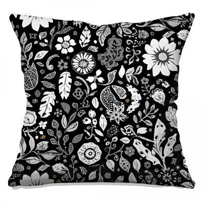 Black White Floral Pattern Double Sided Throw Pillows