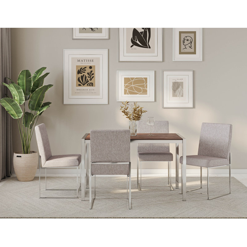 Derik Glass Top Metal Base Dining Table, Silver, Clear Glass.