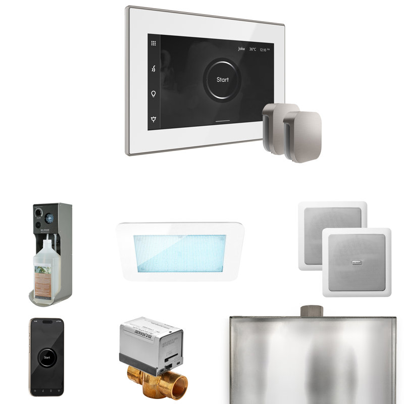 Ensemble de commande de douche à vapeur Xdream Max avec contrôle iSteamX et tête de vapeur en blanc , Nickel brossé