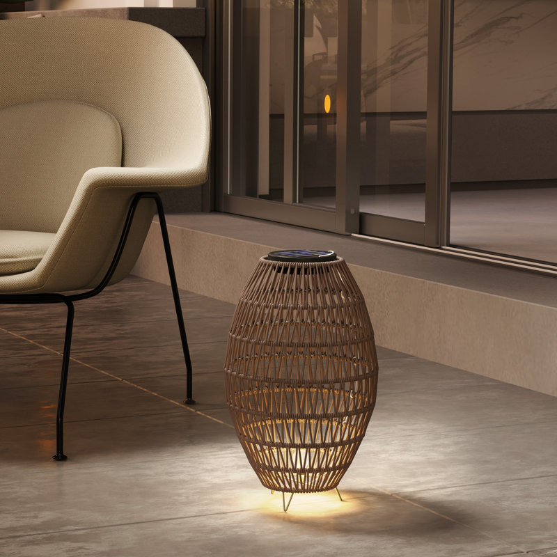 Outsunny Rattan Solar Lamp Auto On/Off Light IP44 Waterproof, Dark Brown