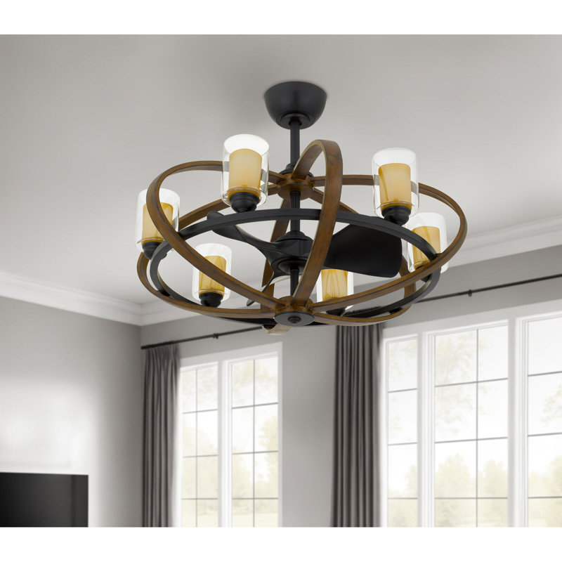 Ventilateur de plafond rustique Fandelier de 36 po de largeur avec abat-jour en verre, télécommande à 6 vitesses, ampoules DEL E12 8 W à intensité variable