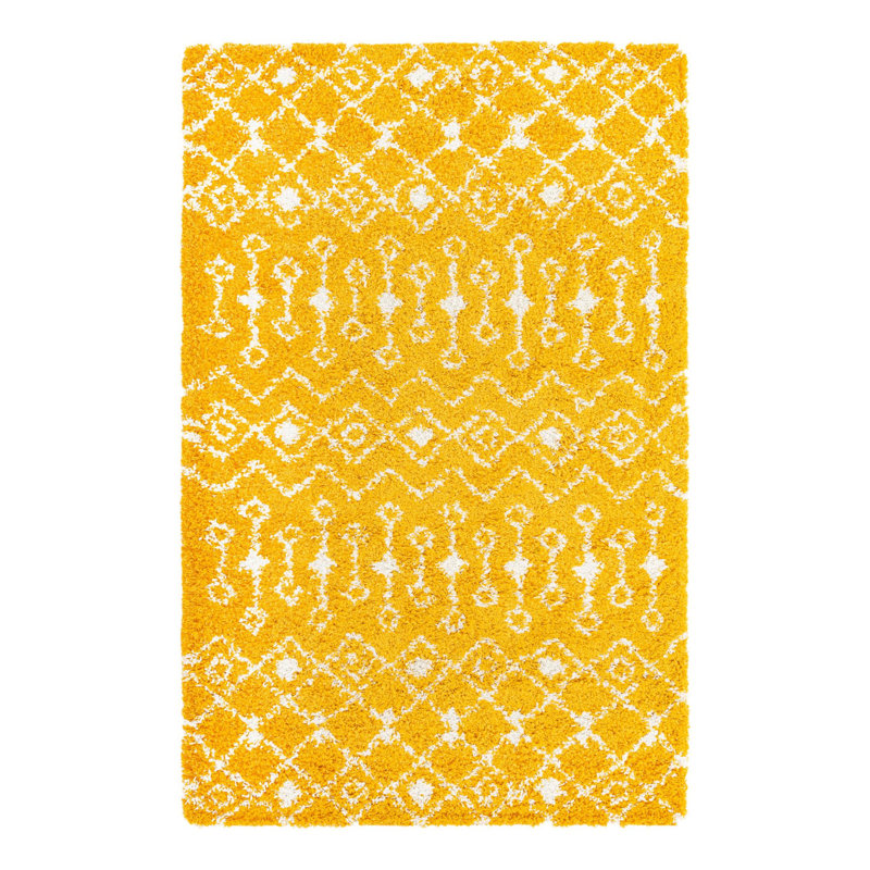 Tapis jaune à motif géométrique Griego, Rectangle 9 pi x 12 pi