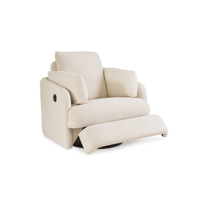 Meso Swivel Manual Glider Recliner Chair, Ivory Nuvella Polyester, Oyster Ivory