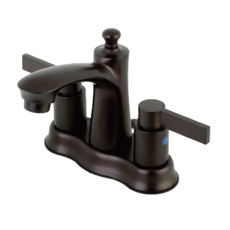 Kingston Brass NuvoFusion Two-Handle 3-Hole Deck Mount 4" Centerset Bathroom Faucet with Plastic Pop-Up, Oil Rubbed Bronze