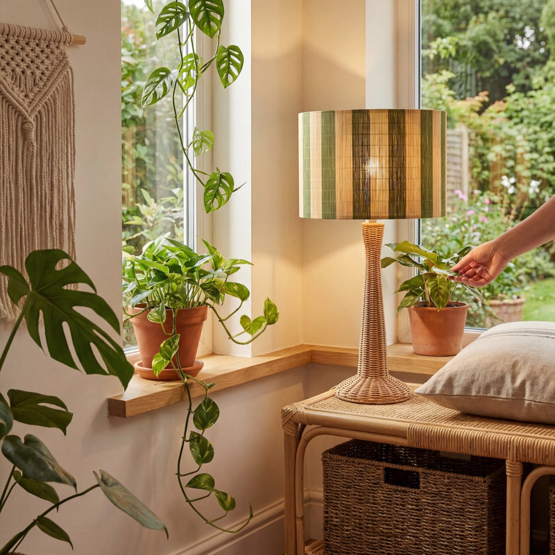 18cm H Bamboo Drum Lamp Shade ( Slip-On ), Green