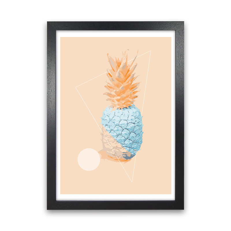 Pineapple In Blue With Peach by Pixy Paper - Print, 59.4cm H x 42cm W x 3cm D, Black Framed