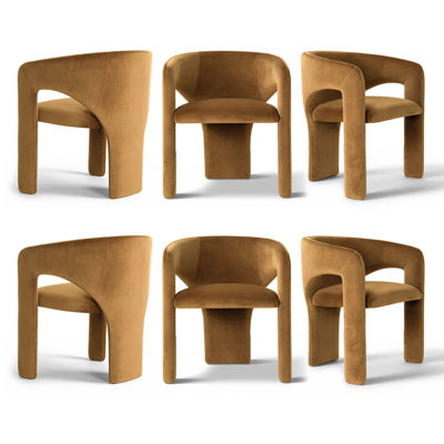Modern Velvet Dining Chairs Set Of 6 With Curved Barrel Back Upholstered Armchairs