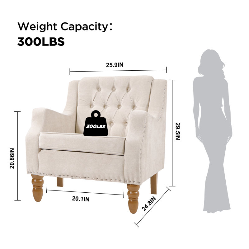 Fauteuil capitonné large de 25,9 po Dabne, Lin beige