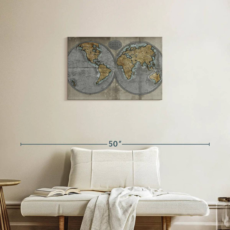 Carte rustique du monde Aliaz, H 20 po x l 30 po