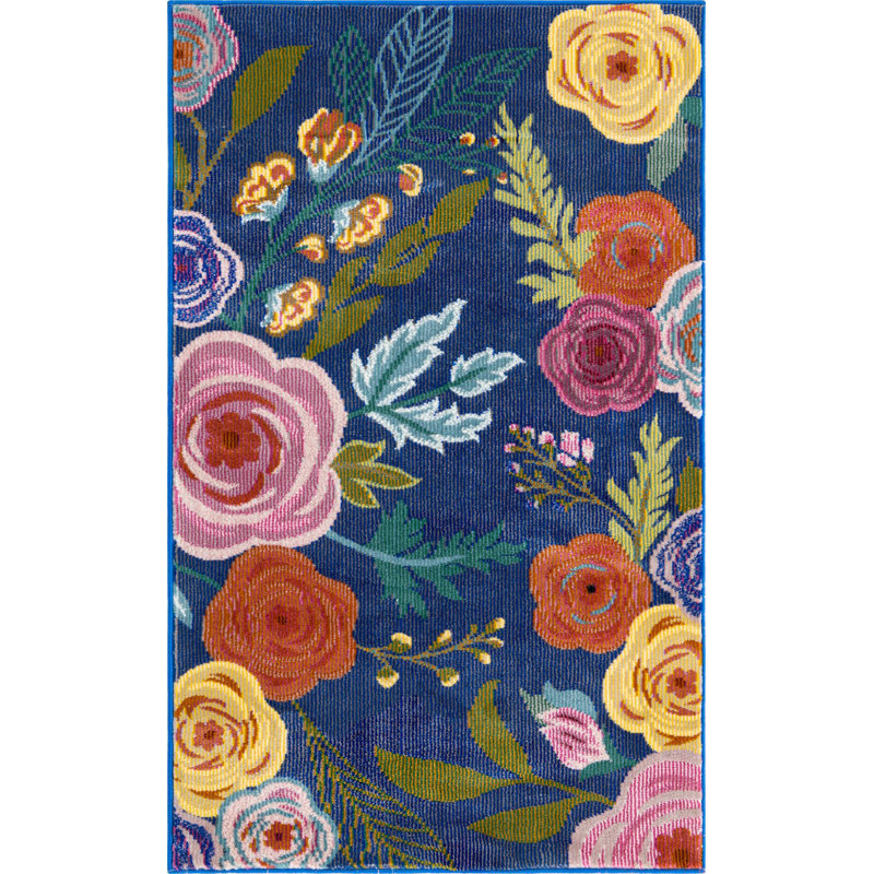 Tapis champêtre et floral de couleur bleu-rouge, Rectangle 2 pi x 3 pi
