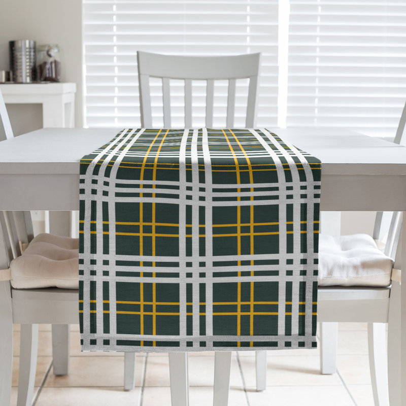 Paid Polyester Table Runner, 72" L x 16" W, Dark Green/Gold/White