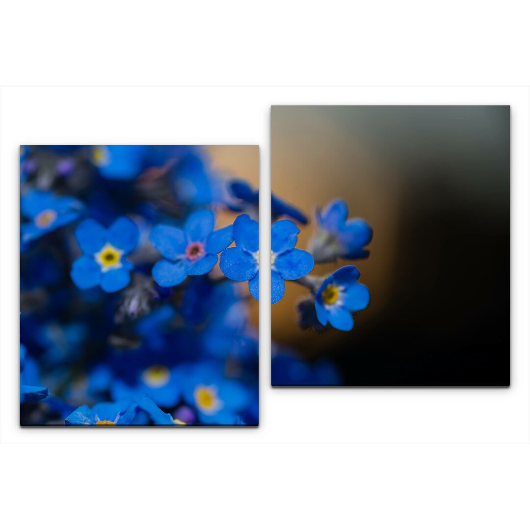 2-tlg. Leinwandbilder-Set Blaue Blumen